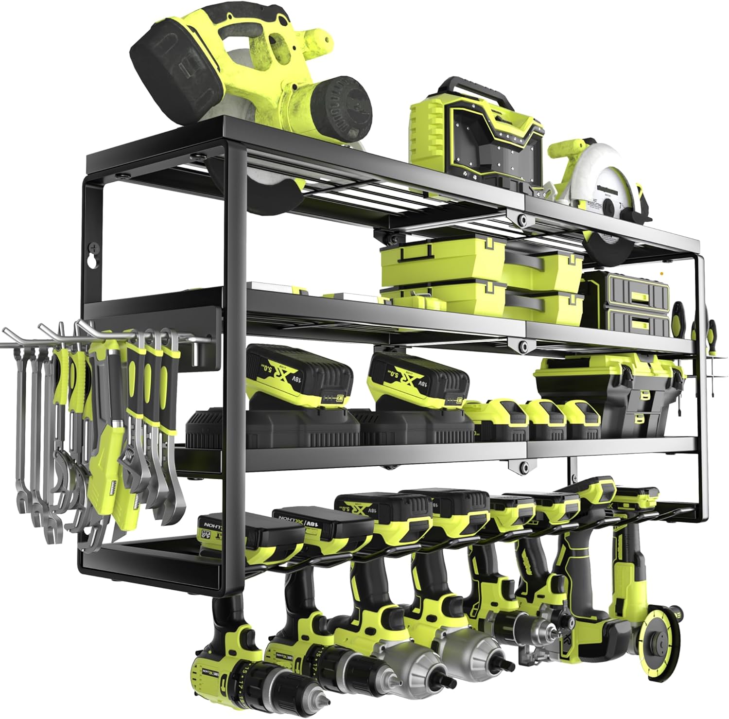 Power Tools Storage - 4단 벽걸이형 전동공구 정리대(충전 스테이션 포함),