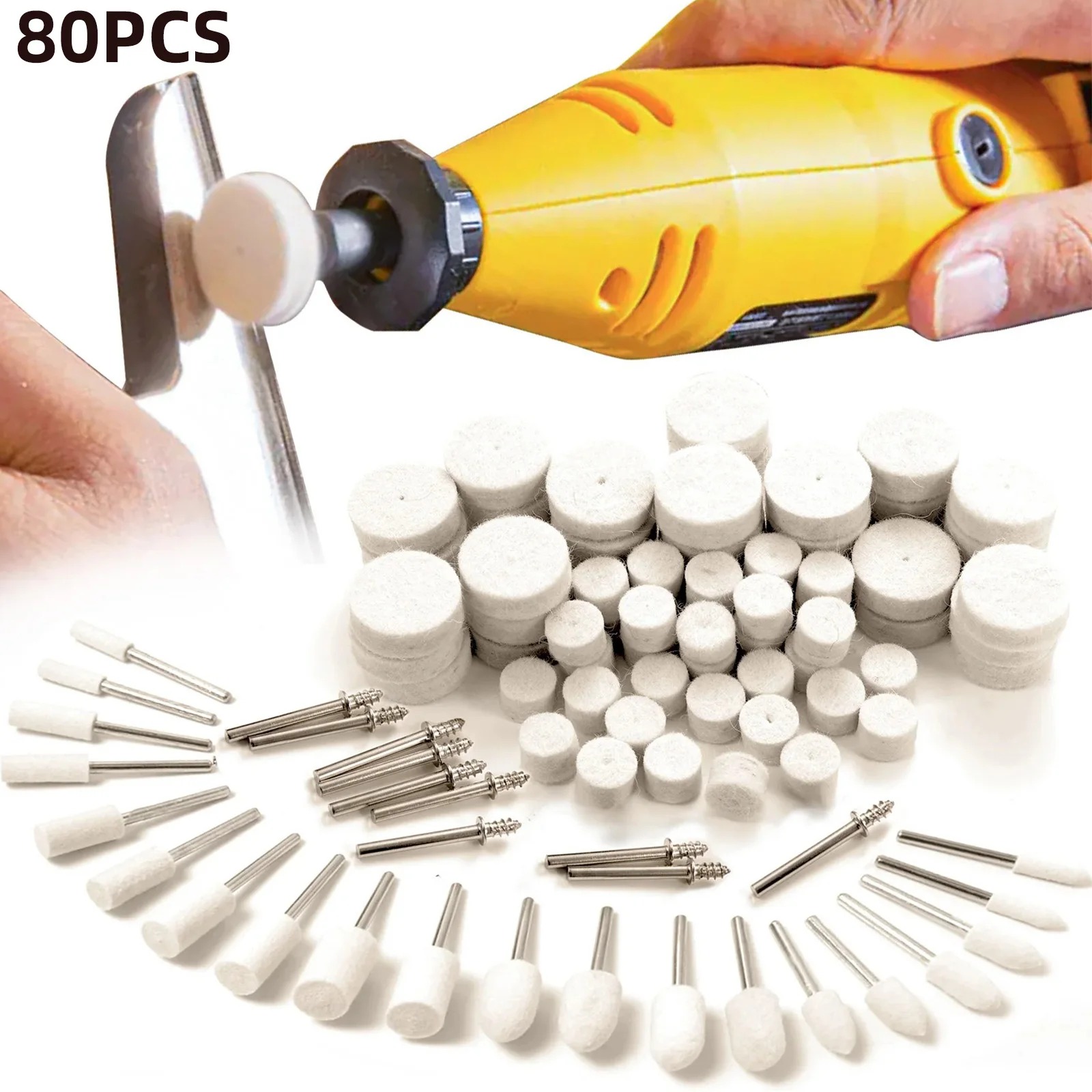 Rotary Tool Kit - 80PCS 울 펠트 버핑 휠 키트,