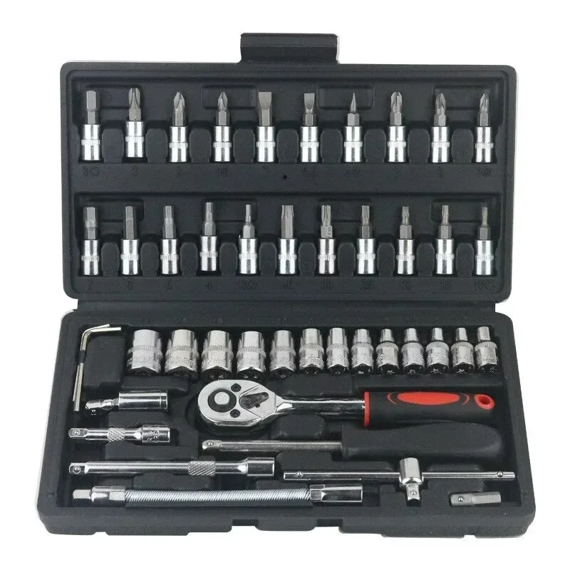 46피스 소켓 세트 자동차 수리 도구 라쳇 렌치 폴 스 - Rotary Tool Kit 리뷰 및 가격